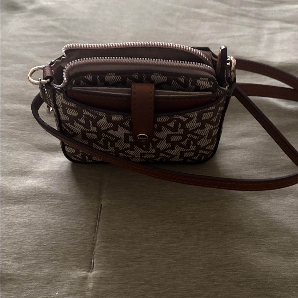 DKNY mini monogram Crossbody Bag in Brown and Cream